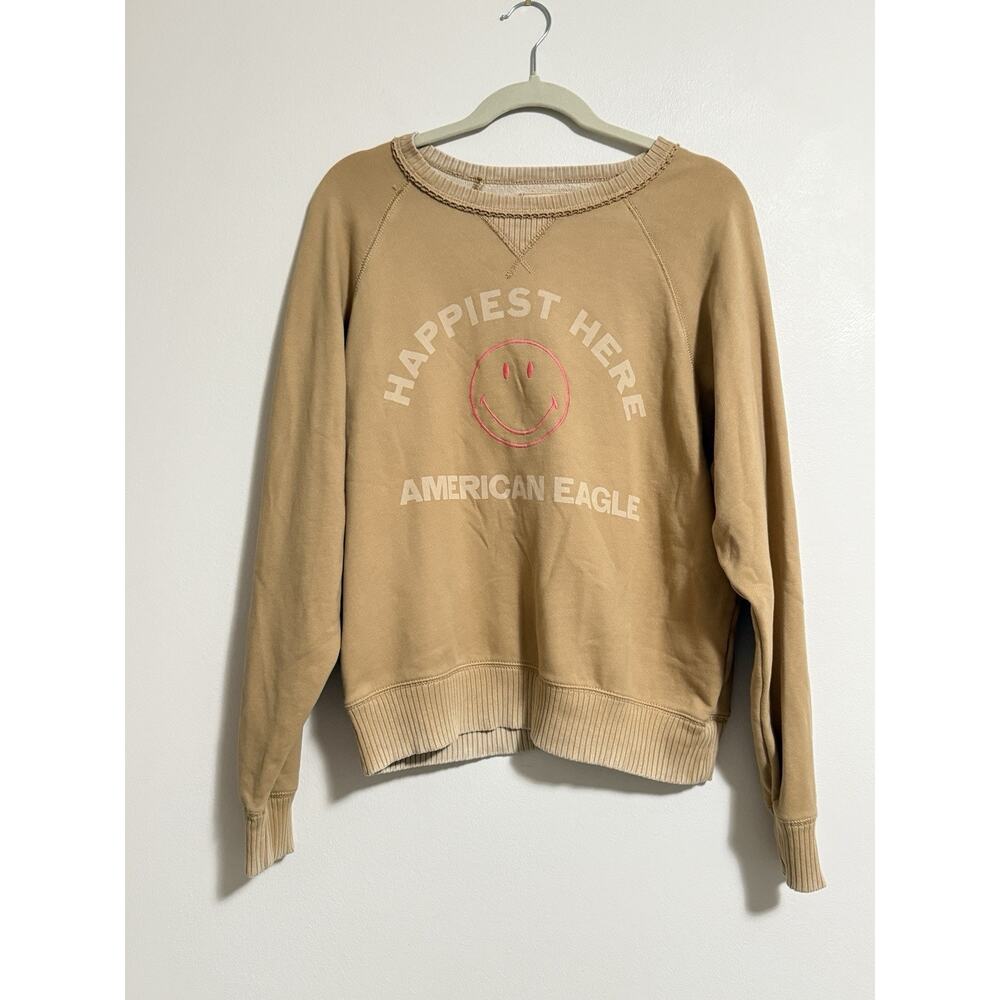 American Eagle Women's Size Small Brown Funday Graphic Raglan Sleeve Sweatshirt